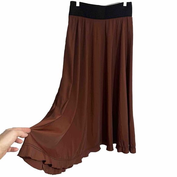 Barbara Casasola Dresses & Skirts - CASASOLA Brown Silk Blend Stretch Midi Full A-Line Skirt Women Sz 40 Small Italy